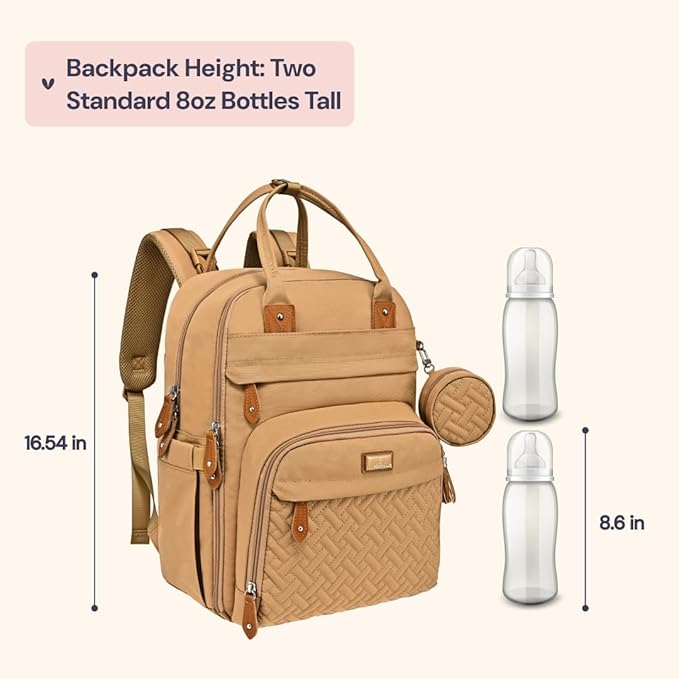 BabbleRoo Diaper Bag Backpack - Baby Essentials Travel Tote - Multi function Waterproof Diaper Bag, Travel Essentials Baby Bag with Changing Pad, Stroller Straps & Pacifier Case - Unisex, Beige-CubbioJoy