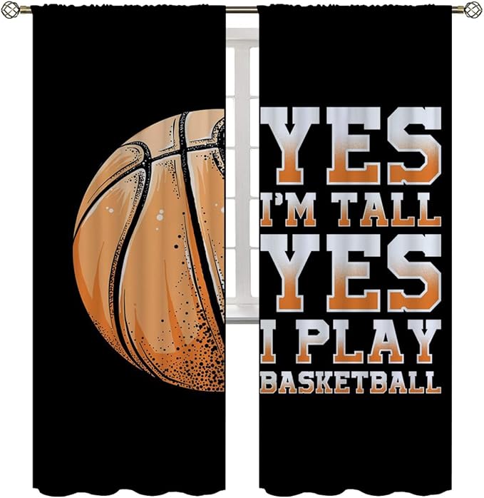 Basketball Blackout Curtains for Boy Girl Room Darkening Decor,Sport Theme Motto Dark Background Bedroom Living Room Home Rod Pocket Thermal Insulated Window Curtain/Drapes Panel,84x84 Inch…-CubbioJoy
