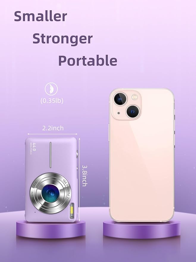 Digital Camera FHD 1080P, Camkory Kids Camera 44MP Point and Shoot Digital Cameras with 32GB Card, 16X Zoom, Two Batteries, Lanyard, Compact Small Camera Gift for Kids Boys Girls Students, Purple-CubbioJoy