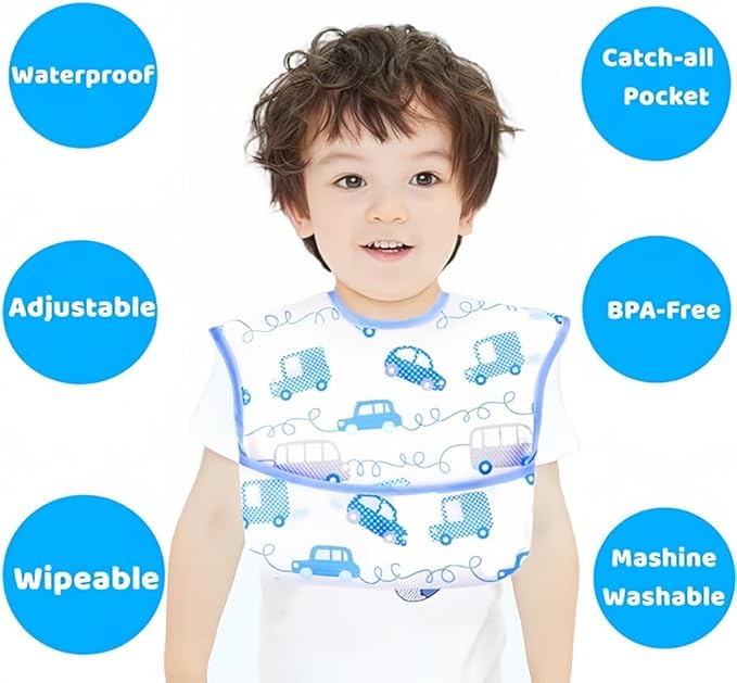 Baby bibs Waterproof Toddler bib - Feeding bib with Pocket for Infant Boy Girl Washable 6-36M-CubbioJoy