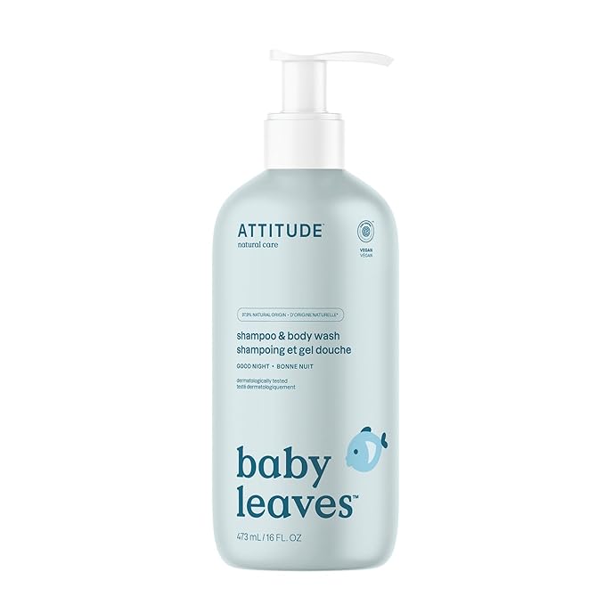 ATTITUDE 2-in-1 Shampoo and Body Wash for Baby, EWG Verified, Dermatologically Tested, Vegan, Good Night, 16 Fl Oz-CubbioJoy
