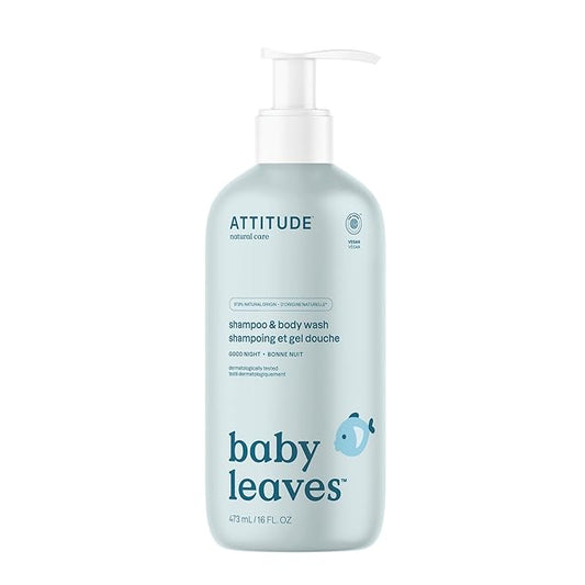 ATTITUDE 2-in-1 Shampoo and Body Wash for Baby, EWG Verified, Dermatologically Tested, Vegan, Good Night, 16 Fl Oz-CubbioJoy