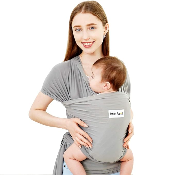 Acrabros Baby Wrap Carrier,Hands Free Baby Carrier Sling,Lightweight,Breathable,Softness,Perfect for Newborn Infants and Babies Shower Gift,Grey-CubbioJoy