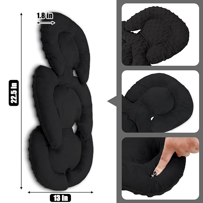 Infant Car Seat Insert Head and Body Support, GFU Reversible Newborn Insert for Carseat with Strap Pads, Soft Stroller Cushion Pillow Insert for Boys and Girls, Fits for Stroller, Swing, Black-CubbioJoy