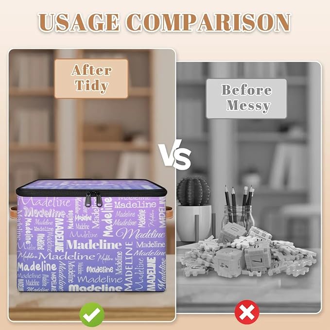 Custom Storage Basket with Name, Personalized Storage Bins with Zipper Lid, Foldable Fabric Storage Box Large capacity with Handle Purple-CubbioJoy