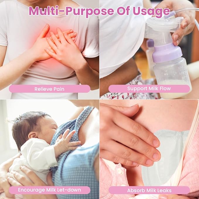 2 Larger Breast Ice Packs with Soft Covers and 6 Breast Pads for Leaking Milk, Hot and Cold Breast Therapy Packs, Breastfeeding Essentials for Relief of Clogged Ducts, Nipple Pain, Engorgement(Pink)-CubbioJoy