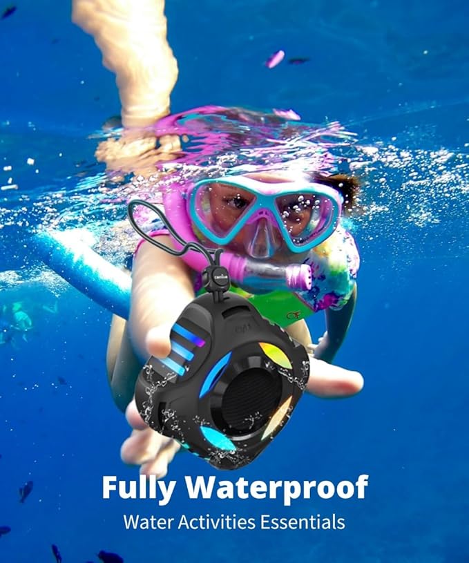 comiso Waterproof Speaker with Robust Bass, Shower Speaker with Dynamic Light, TWS Mode, Loud HD Sound, IP67 Waterproof, 2000mAh, Portable Wireless Speakers for Home, Outdoor/Kayak, Gift for Unisex.-CubbioJoy