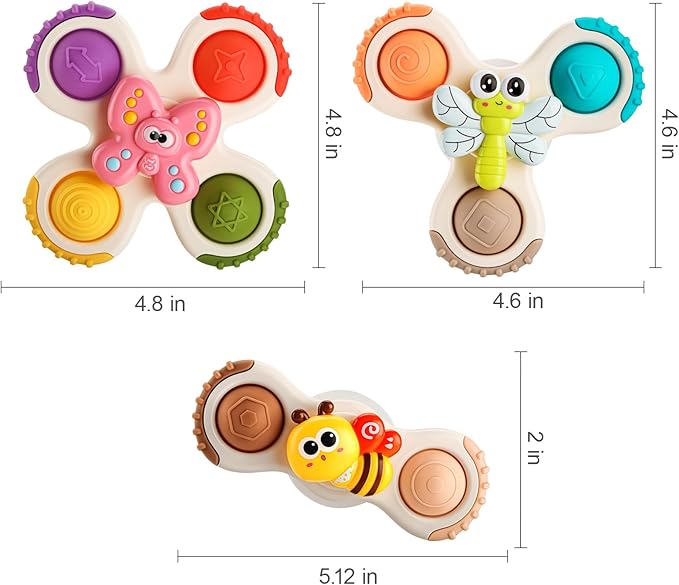 ALASOU 3PCS Pop Suction Cup Spinner Toys for 1 Year Old Boy Girl|Novelty Spinning Tops Toddler Toys Age 1-2|Sensory Baby Bath Toy for Toddlers 1-3|12 18 Months Boy Birthday Gift for Infant-CubbioJoy