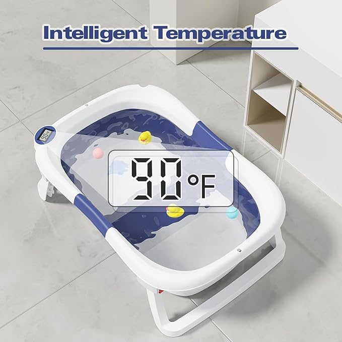 Collapsible Baby Bathtub,Baby Bath Tub with Soft Cushion & Thermometer,Baby Bathtub Newborn to Toddler 0-36 Months,Portable Travel Baby Tub-CubbioJoy