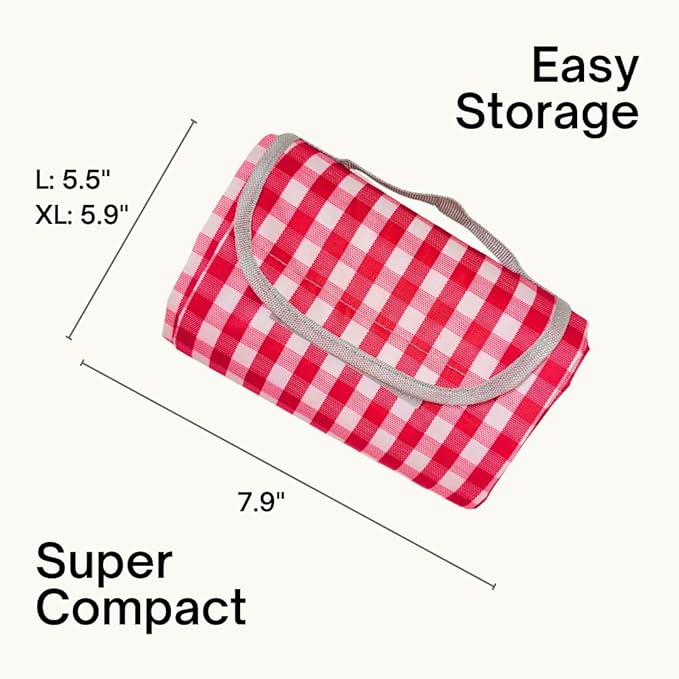 Cute Gingham Picnic Blanket, Waterproof Foldable, in Large 80x60in and Extra Large 80x80in, Portable Compact Beach Blanket, Oversized XL Outdoor Mat (Red, X-Large)-CubbioJoy