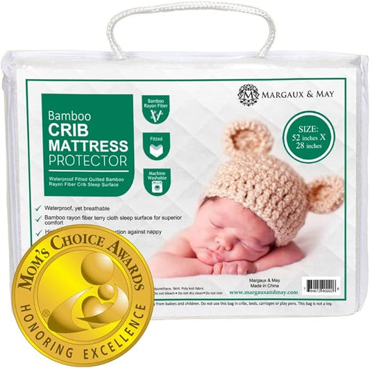 Crib Mattress Protector Pad - Ultra-Soft Waterproof Breathable Premium Bamboo Rayon - Noiseless Fitted Dryer Safe Cover. High Absorbency Oeko-TEX Certified (28 x 52 x 9 inches) MARGAUX & MAY-CubbioJoy