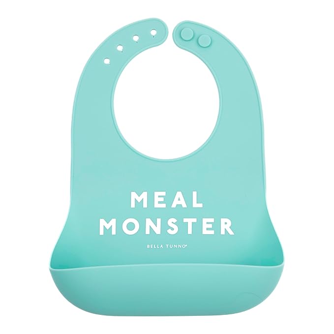 Bella Tunno Baby Bib for Eating, Waterproof Silicone Bib with Large Food Catcher, Adjustable Fit for Babies 4-12 months & Toddlers 1-3 Years, Boys & Girls, Meal Monster-CubbioJoy