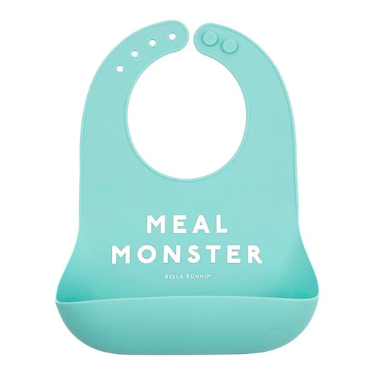 Bella Tunno Baby Bib for Eating, Waterproof Silicone Bib with Large Food Catcher, Adjustable Fit for Babies 4-12 months & Toddlers 1-3 Years, Boys & Girls, Meal Monster-CubbioJoy
