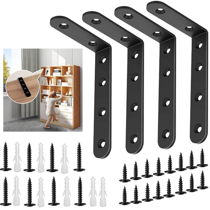 Anti Tip Furniture Anchors for Baby Pet Proofing,Furniture Wall Anchor Furniture Dresser Bookshelf Falling Prevention Device for Children (Black)-CubbioJoy
