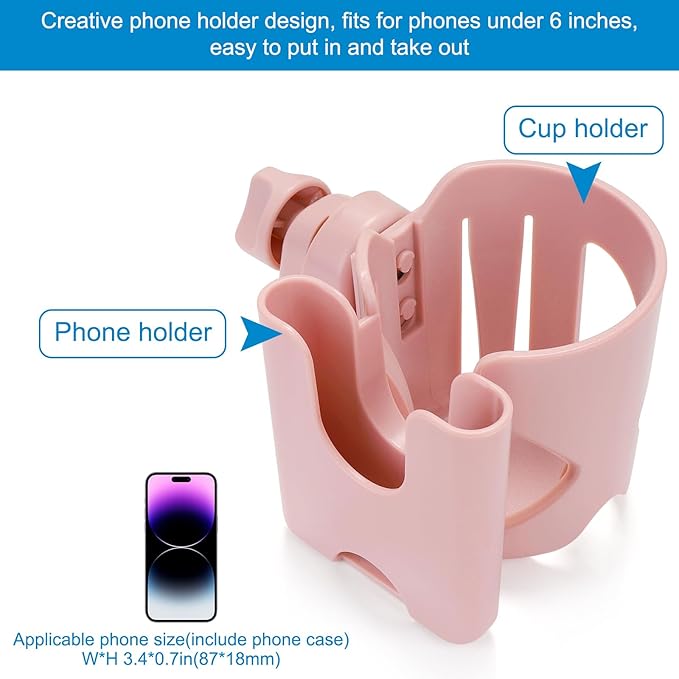 Accmor Universal Cup Holder, Stroller Cup Holder with Phone Holder, 360° Rotatable Large Caliber Designed Bottle Holder for Stroller, Bike, Wheelchair, Walker, Scooter-CubbioJoy