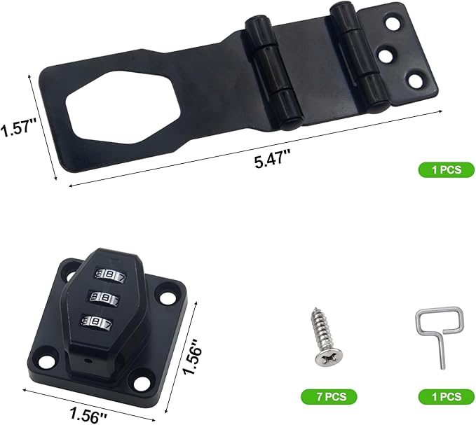 1 Pack Password Rotary Hasp Locks, Collapsible Solid 304 Stainless Steel File Cabinet Lock Desk Drawer Lock, for 90 Degree and 180 Degree Drawers, Dabinets, Doors, Flip Barn Door, Outdoor (Black)-CubbioJoy