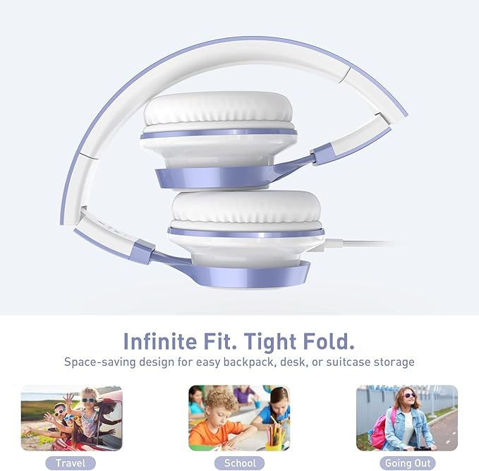 AILIHEN Kids Headphones for School Boys, Headphones with Microphone for Chromebook Laptop Computer Smartphone, 3.5mm Foldable Lightweight Headset for Teen Teenager (Violet)-CubbioJoy