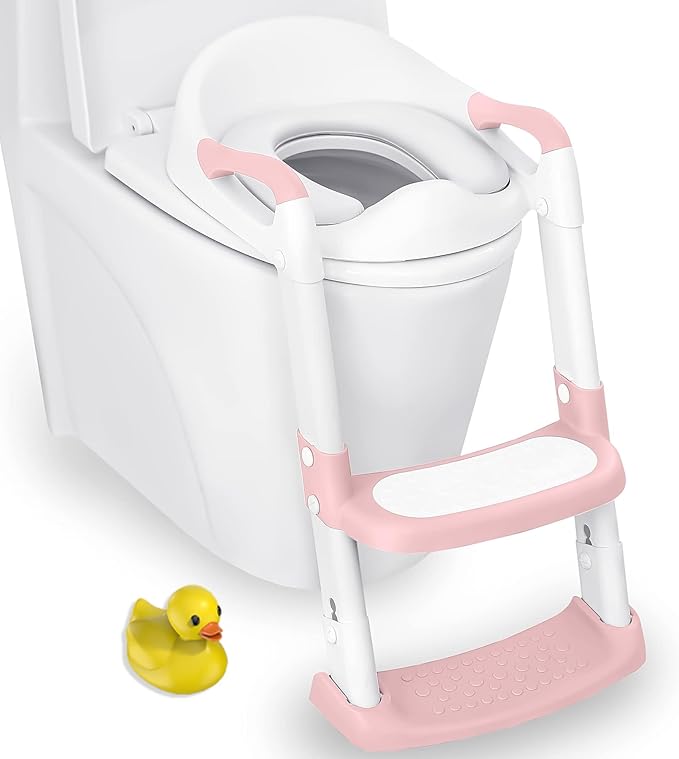 JASSONE® Potty Training Seat, Toddler Step Stool, 2 in 1 Potty Training Toilet for Kids, Baby Seat with Splash Guard and Anti-Slip Pad for Boys Girls Potty Training, BabyPink-CubbioJoy