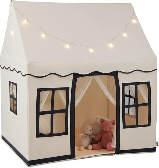 INFANS Kids Play Tent with Washable Mat Star Light Windows, Anti-Trip Large Playhouse Toys for Children Boys Girls, Indoor Outdoor Princess Tents Castle for Toddlers (Black)-CubbioJoy