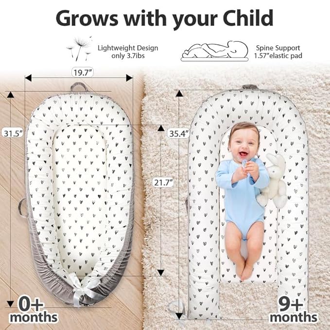 Baby Lounger | Organic Cotton Infant Lounger | Reversible, Adjustable & Portable Floor Lounger | Soft, Breathable, Washable Cover-CubbioJoy