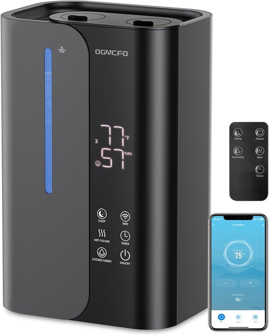 5L Smart Air Humidifiers for Bedroom with Essential Oils, Top Fill 50H Runtime Cool Mist Large Humidifiers for Home Bedroom Nursery, 28 dB Quiet Humidifier for Baby & Plants-CubbioJoy