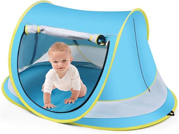 Baby Beach Tent,Large Pop Up Beach Tent Sun Shade for Beach,Portable Baby Travel Tent with Mosquito Net,Indoor Baby Play Tent,UPF 50+ UV Protection Sun Shelters for Infants-CubbioJoy