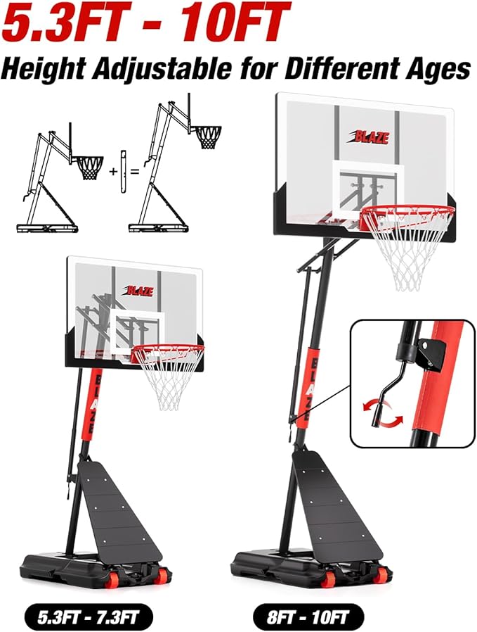 Basketball Hoop Outdoor 10 FT Height Adjustable, Portable Basketball Goals Systems with 45" Backboard for Youth Adults Kids - Backyard, Driveway, Indoor Play-CubbioJoy