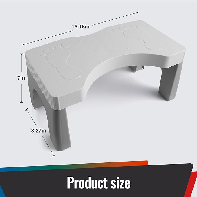 7” Toilet Potty Stool - Proper Posture Squatting Poop Step for Adults, Anti-Slip Lightweight Bathroom Potty Stools for Toilet, Stable & Durable Design, Easy to Clean (1, Grey)-CubbioJoy