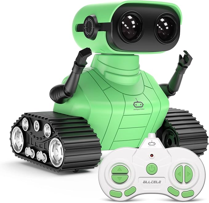 ALLCELE Robot Toys, Rechargeable RC Robot for Boys and Girls, Remote Control Toy with Music and LED Eyes, Gift for Children Age 3 Years and Up - Green-CubbioJoy