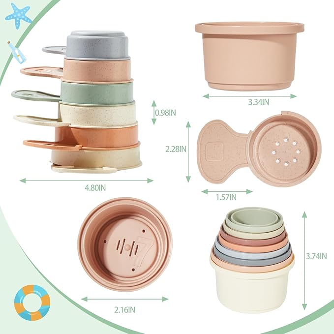 Baby Bath Toys for Kids Ages 1-3, 14 PCS Mold Free Bath Toys for Toddler with Stacking Cups & Bath Spoons, Bathtub Water Toys for Babies 6-12 Months Early Learning Educational Gifts-CubbioJoy