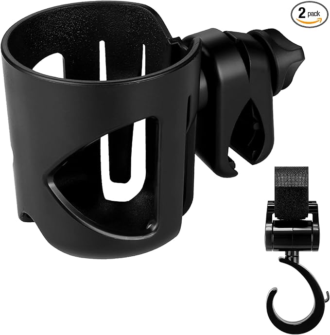 Accmor Universal Cup Holder with Hook, Stroller Cup Holder, 360° Rotatable Large Caliber Designed Bottle Holder for Stroller, Bike, Wheelchair, Walker, Scooter, Black-CubbioJoy
