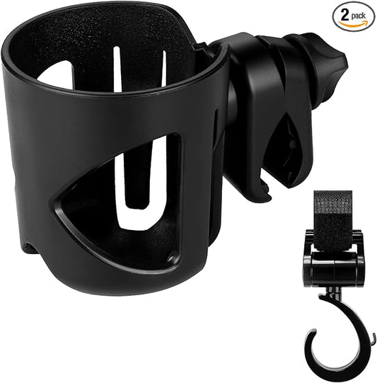 Accmor Universal Cup Holder with Hook, Stroller Cup Holder, 360° Rotatable Large Caliber Designed Bottle Holder for Stroller, Bike, Wheelchair, Walker, Scooter, Black-CubbioJoy