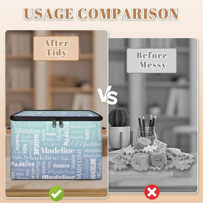 Custom Storage Basket with Name, Personalized Storage Bins with Zipper Lid, Foldable Fabric Storage Box Large capacity with Handle Green Blue Gradient-CubbioJoy