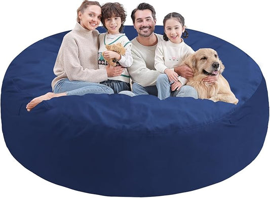 7FT Bean Bag Chair, Large Bean Bag Chairs with Memory Foam Filled, Fluffy Beanbag Sofa with Dutch Velvet Cover, Round BeanBag Chairs for Living Room, Playroom - Blue-CubbioJoy