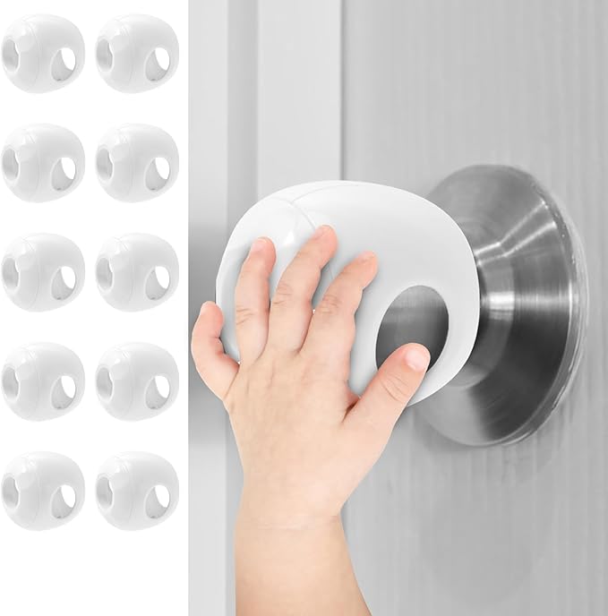Child Safety Door Knob Covers Reusable Baby Proof Door Knob Locks Baby Proof Door Handle Protector for Kids Universal Fit Easy Grip Lockable Design No Tools Needed (10 Pcs)-CubbioJoy