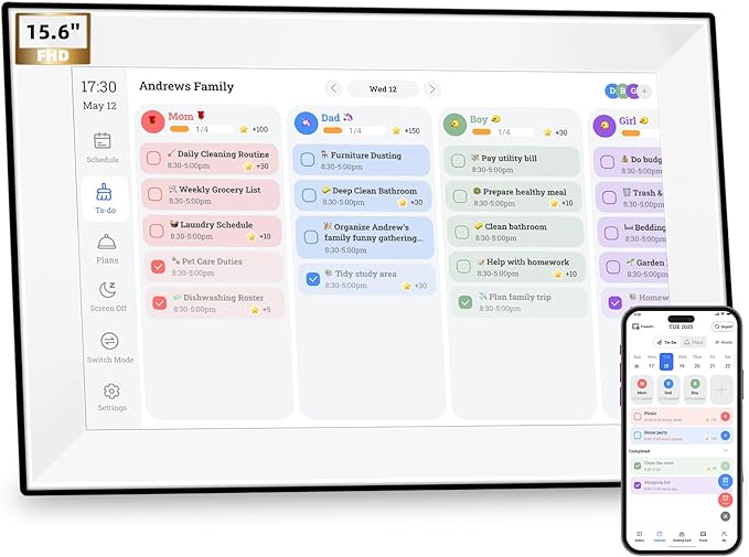 15.6" Digital Calendar Wall Planner,Touchscreen Interactive Display for Family Schedules, Achievement Rewards, Meal Planning,Digital Picture Frame, FHD 1080p Wall-Mountable Home Hub-CubbioJoy
