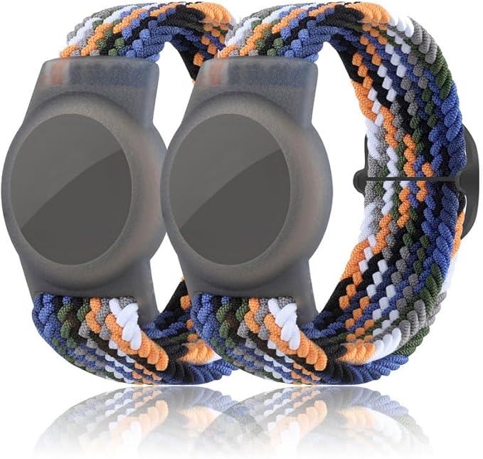 2 Pack Kids Bracelet Compatible with AirTag, GPS Kid Tracker Holder Braided Wristband for Apple Air Tag, 2022 Upgraded Nylon Adjustable Anti Lost Airtag Watch Band for Kids Children Elders-CubbioJoy