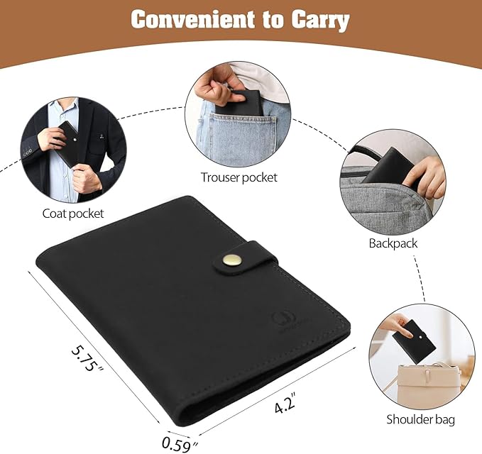 Jack&Chris Genuine Leather Passport Holder for Travel, RFID Blocking Handmade Passport Holder with Card Case Organized & Safe, Quality Travel Essentials for Women and Men for Gifting, Black-CubbioJoy