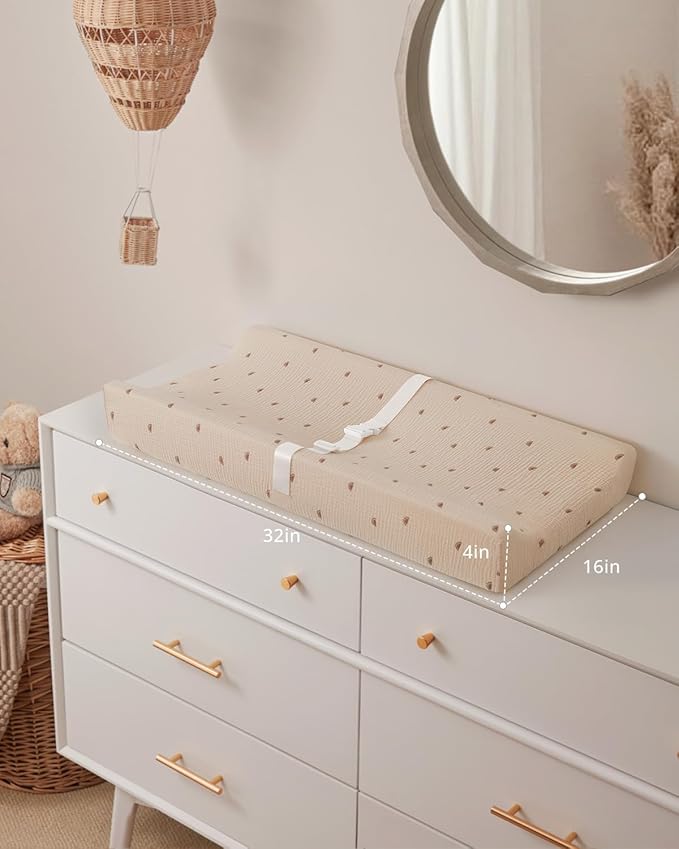 Blissful Diary Muslin Baby Changing Pad with Waterproof Lining Foam, Diaper Changing Table Pad with Cover for Dressers (Sunshine, Rectangular)-CubbioJoy