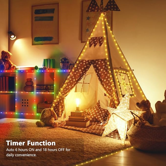 33ft Battery Operated String Lights, 100 LED Warm White & Multicolor Fairy String Lights Battery Powered w/Remote & Timer for Indoor Outdoor Christmas Trees Decoration Bedroom Patio-CubbioJoy