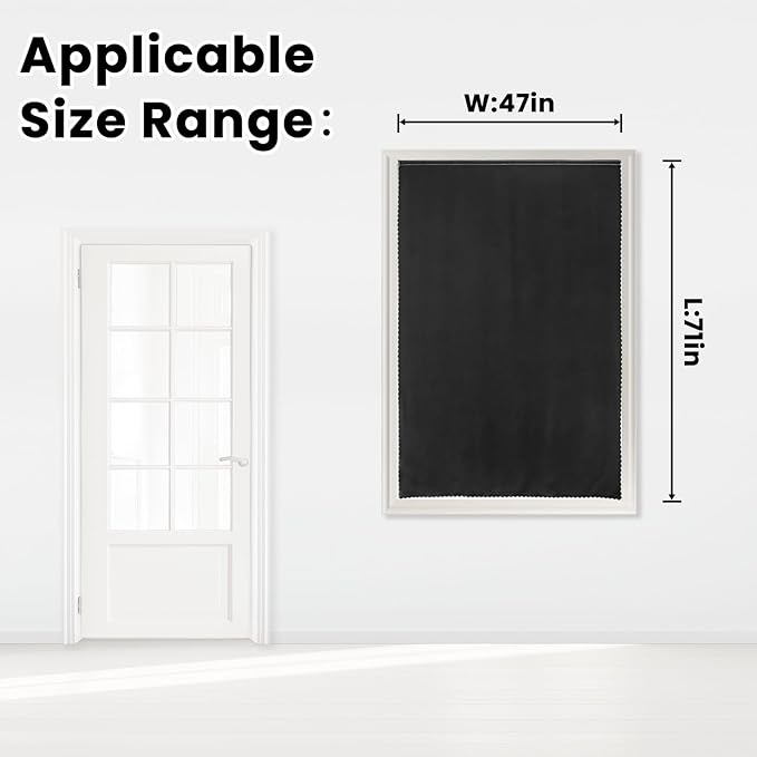 Adhesive Blackout Curtains- Self Stick Shades Window Blinds Curtains No Rod Needed Easy to Hang Curtains, Use for Bedroom, Living Room, Dining Room, Kitchen, Home Office, 47"W X 71"L, Black, 1 Panel-CubbioJoy