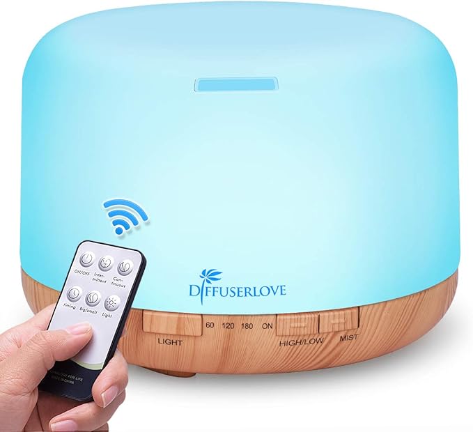 Diffuserlove Diffuser Essential Oil Diffusers 500ML Remote Control Aroma Diffuser Cool Mist Aromatherapy Diffuser with Mute Design, Timer and Auto Shut-Off for Office Living Room Yellow-CubbioJoy