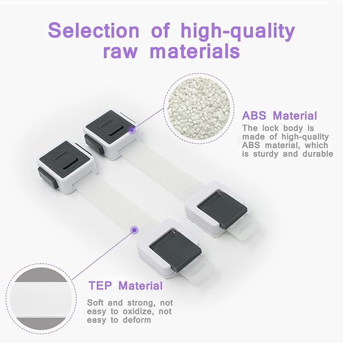 Child Proof Cabinet Locks, 4 Pack Child Locks for Drawer Cupboard Dishwasher Cupboard Pantry and Toilet. Adhesive Safety Baby Proofing Fridge Lock for Kids and Toddler-CubbioJoy