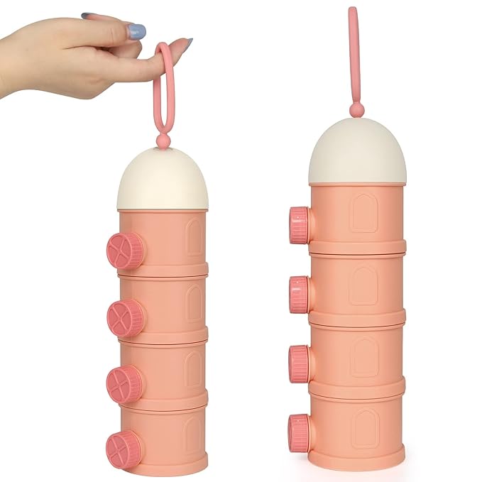 Accmor Formula Dispenser On The Go, 4 Layers Stackable Formula Container to Go, Non-Spill Portable Milk Powder Baby & Kids Snack Container, Pink-CubbioJoy