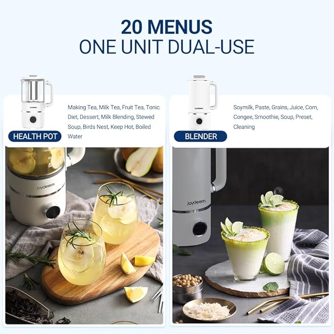 Joydeem JD-PB8200 Compact Blender with 10 Menus, Quiet Cooking Blender for Soymilk, Paste & Juice, 304 Stainless Steel, 12H Preset, 600ml-CubbioJoy