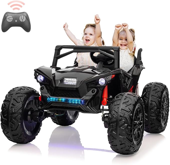 2 Seaters 24V Ride on UTV with Remote Control,10AH Battery, 400W Powerful Motors with 17" EVA Wheels, 20.5“ Seat Width Electric Ride Toy with Metal Suspension,LED Lights,Music,Horn (Black)-CubbioJoy