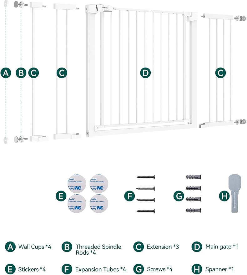 BABELIO 36-57" Extra Wide Baby/Dog Gate, Auto Close with Large Walk Thru Door,Safety for Pet, House, Stairs and Doorways, Pressure Mounted for Chlid, White-CubbioJoy