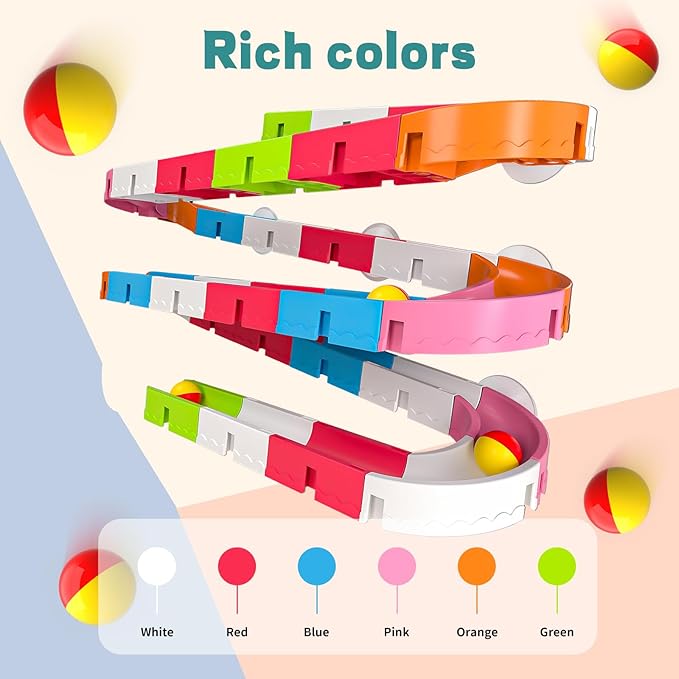 Baby Bath Toys for Toddler 1-3 3-5, Bathtub Shower Building Duck Toy, 43 PCS Slide Blocks Marble Run Toys for Kids 1 2 3 4 5 Years Old Toddler Boys and Girls-CubbioJoy