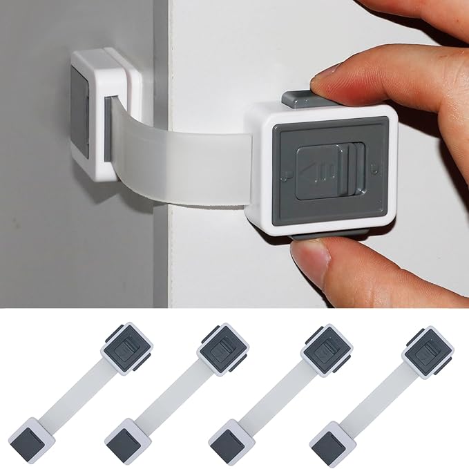 Child Proof Cabinet Locks, 4 Pack Child Locks for Drawer Cupboard Dishwasher Cupboard Pantry and Toilet. Adhesive Safety Baby Proofing Fridge Lock for Kids and Toddler-CubbioJoy