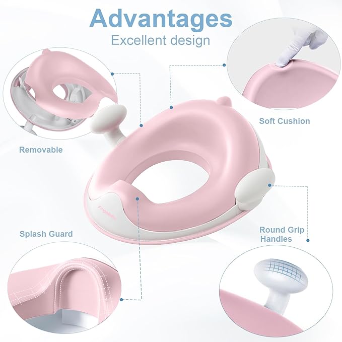 ANGELBLISS Baby Potty Training Toilet Seat with Soft Cushion Handles, Haute Collection, Double Anti-Slip Design and Splash Guard for Boys and Girls (Pink)-CubbioJoy